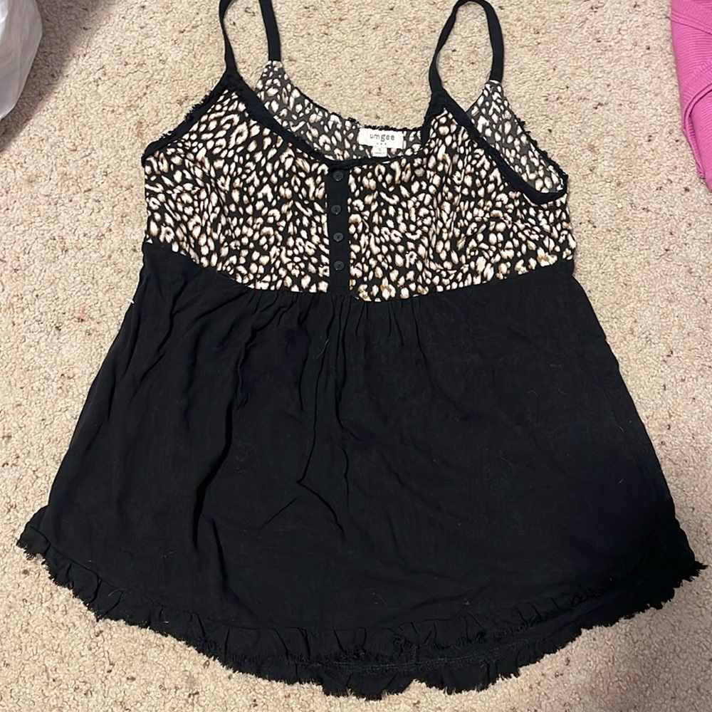 Umgee tank sz small black/leopard flowy
